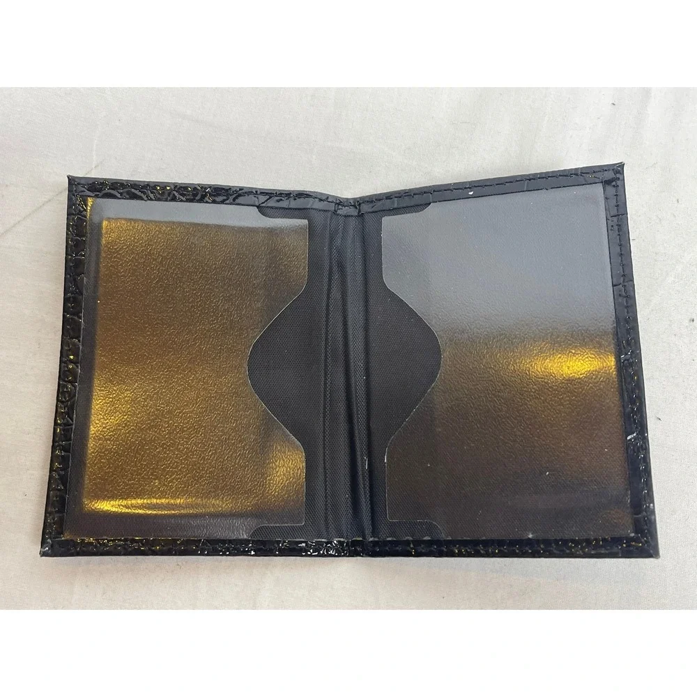 Black Croc Embossed Patent Faux Leather Bifold Card Holder ID Case Wallet
